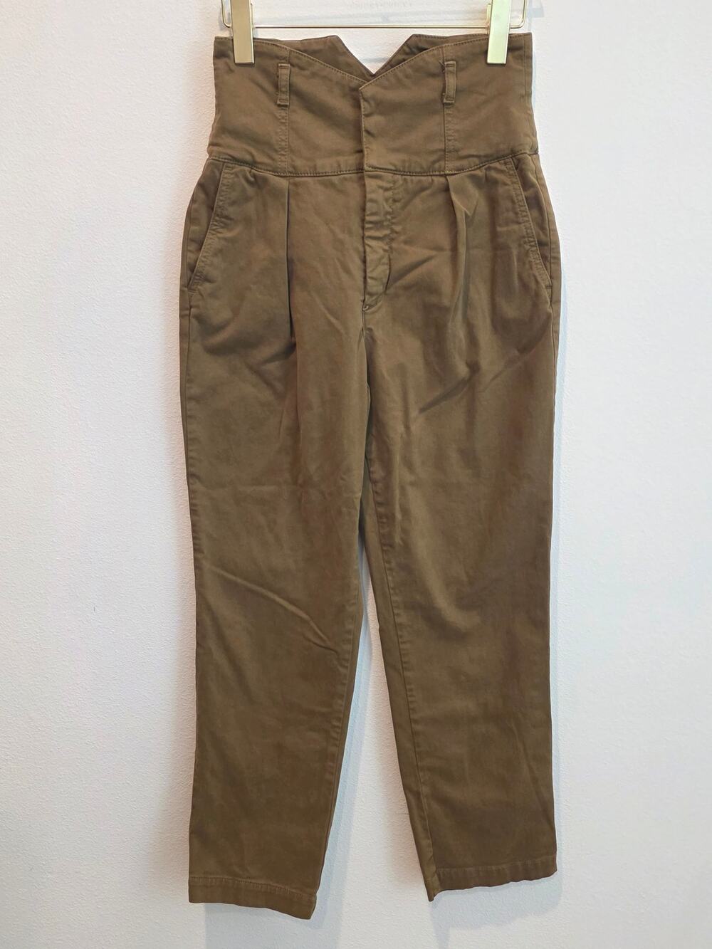 Pinko Italian Designer High-Waisted V-Notch Tailored Trousers – Camel Brown